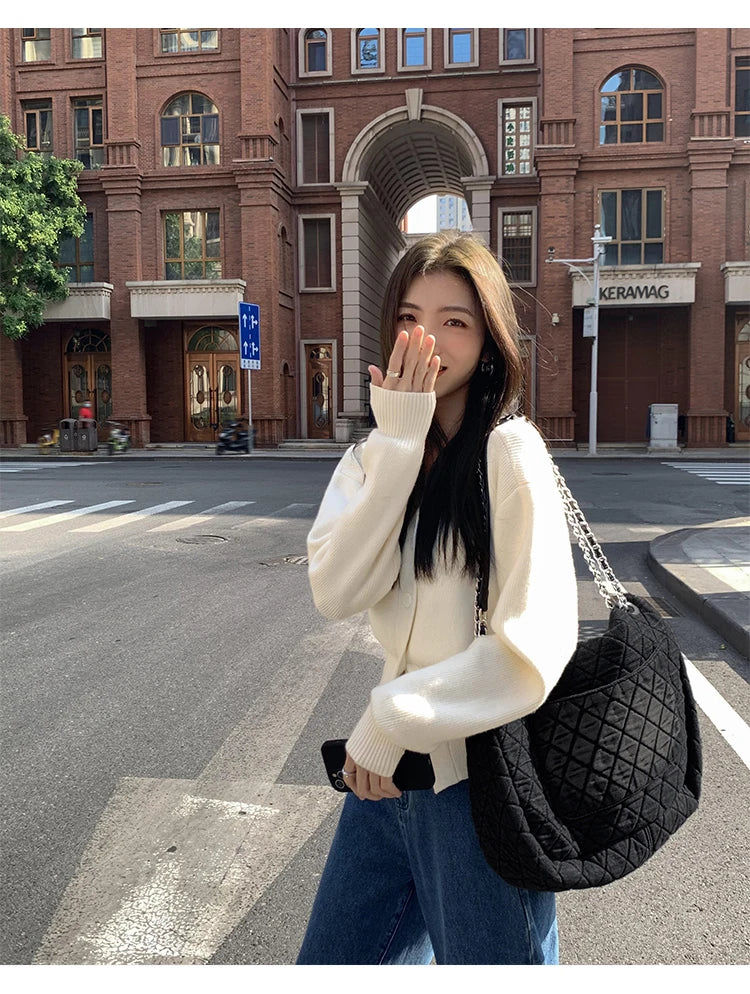 V-Neck Solid Knit Cardigan