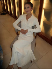 Knitted Deep V Wrap Maxi Dress