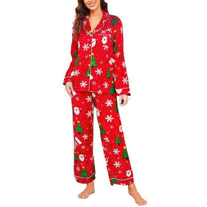 Cartoon Print Christmas Pajama Set