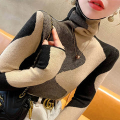 Patchwork Slim Turtleneck Sweater