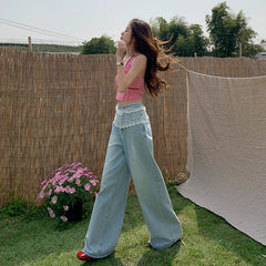 High Waist Lace Trim Jeans