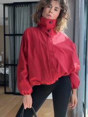 Solid Zip Stand Collar Bomber Jacket