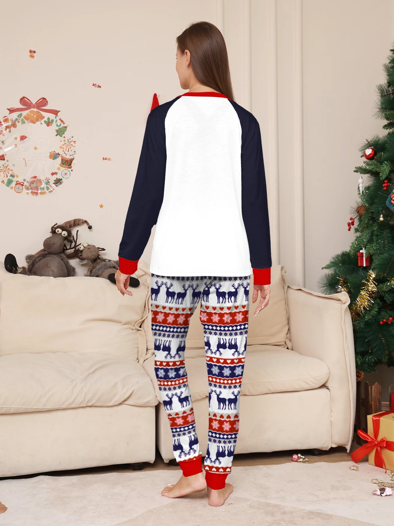 Raglan Sleeve Navy & White Top & Festive Pants Set