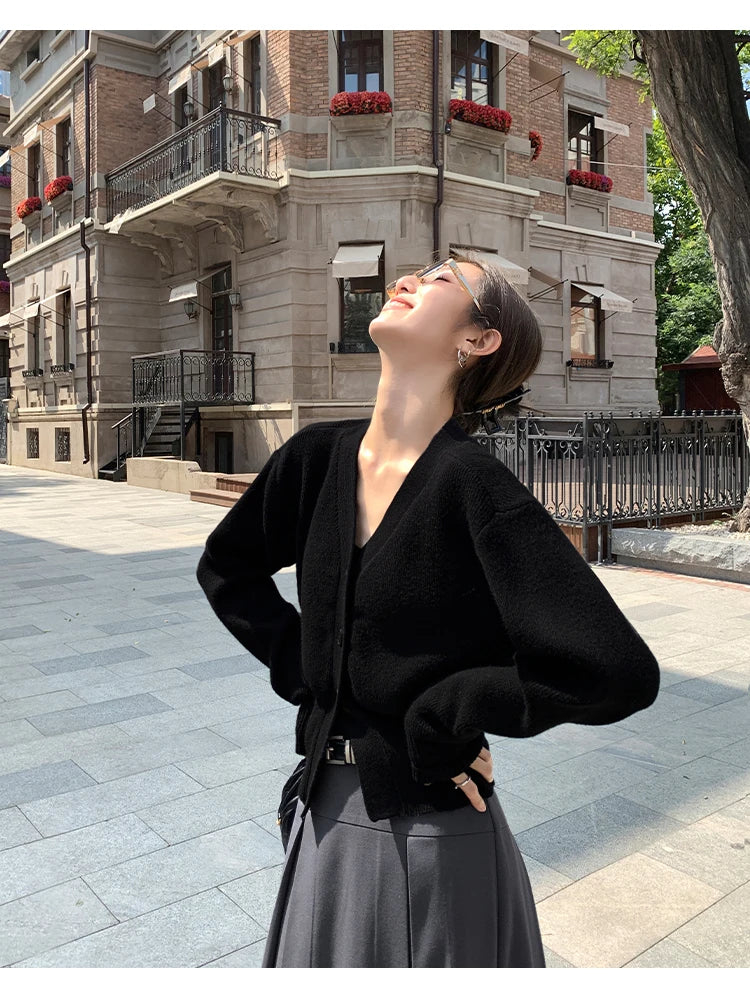 V-Neck Solid Knit Cardigan