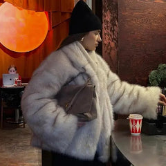 Long Plush Faux Fur Coat