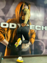 Black U-Neck Sleeveless Yoga Jumpsuit