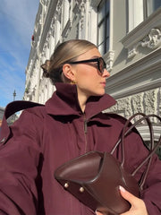 Burgundy Zipper Bomber Jacket