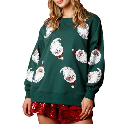Santa Claus Sequin Print Crewneck Sweatshirt