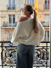 Off-Shoulder Solid Mohair Sweater