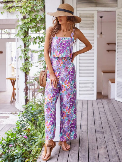 Floral Backless Wide Leg Jumpsuit