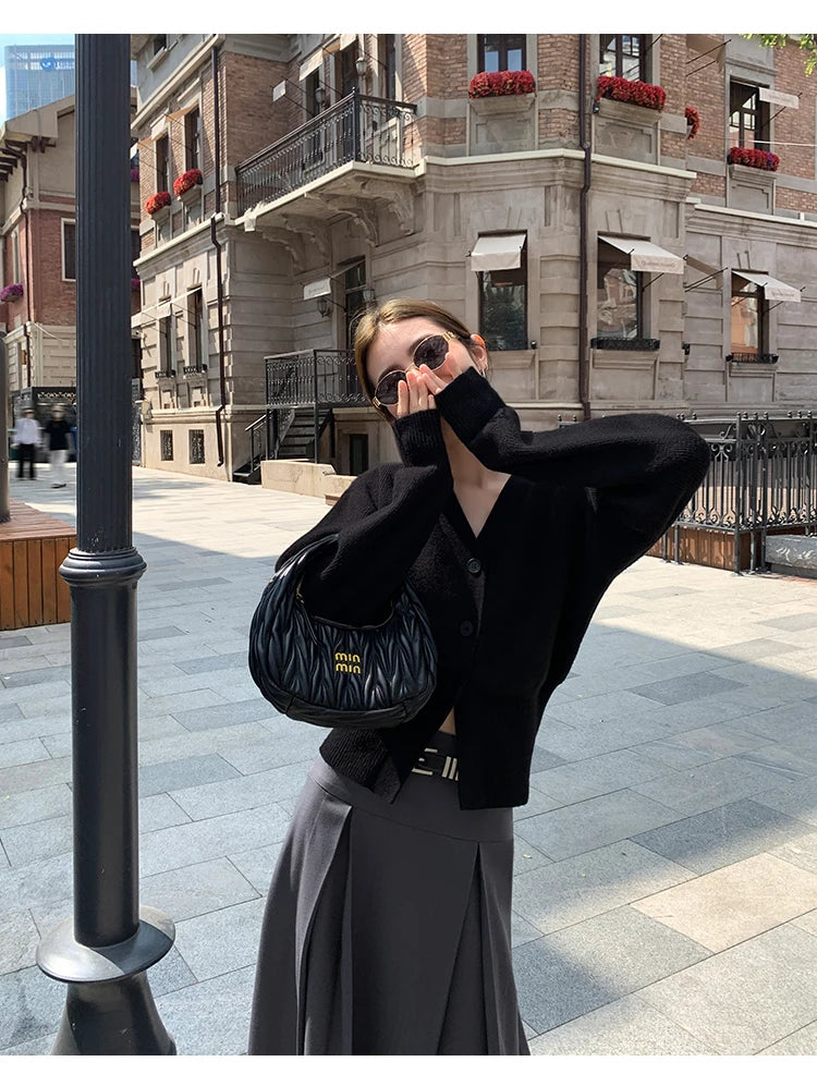 V-Neck Solid Knit Cardigan