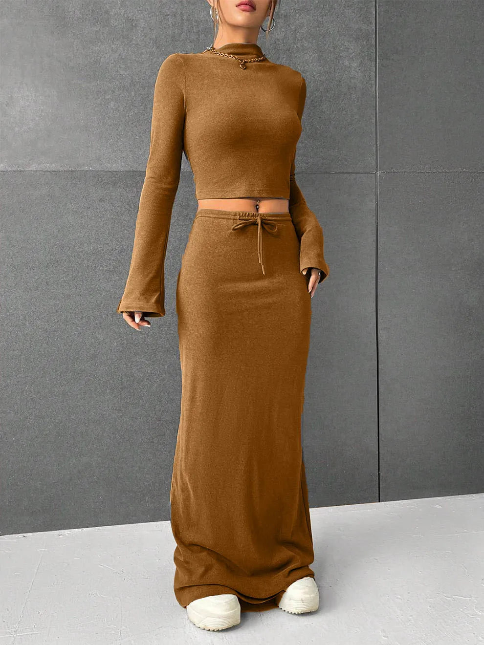 Lace Up Crop Skirt Set