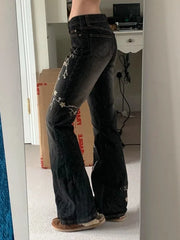 Low Rise Flared Embroidered Jeans