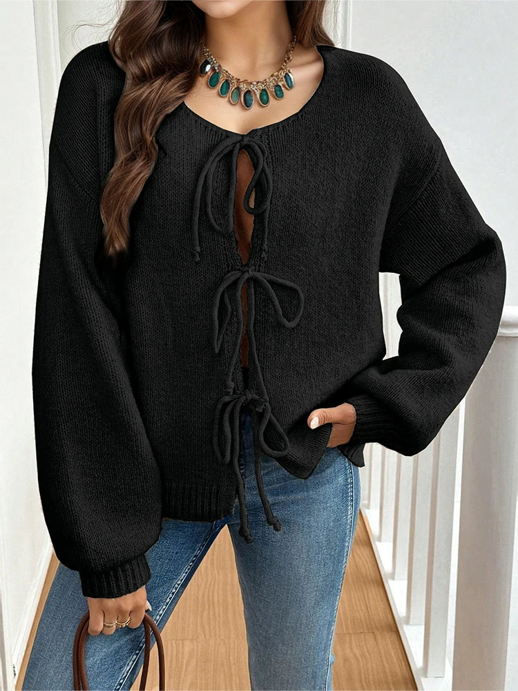 V-Neck Solid Knit Cardigan