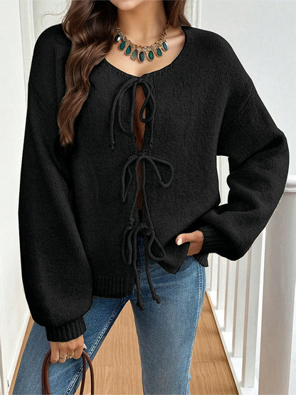 V-Neck Solid Knit Cardigan