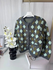 Argyle O-Neck Knit Cardigan