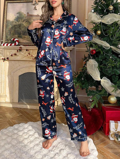 Snowman Print Satin Pajama Set