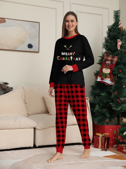 Black "Merry Christmas" Reindeer Print Pajama Set