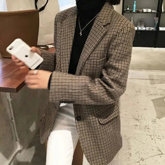 Plus Size Slim Plaid Suit Jacket