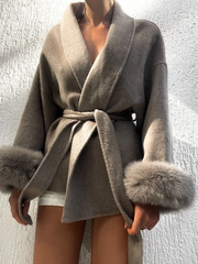 Lace-Up Woolen Short Coat