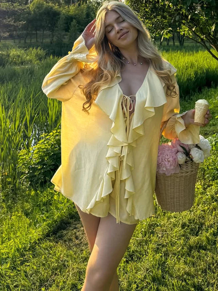 Ruffle Top Shorts Set