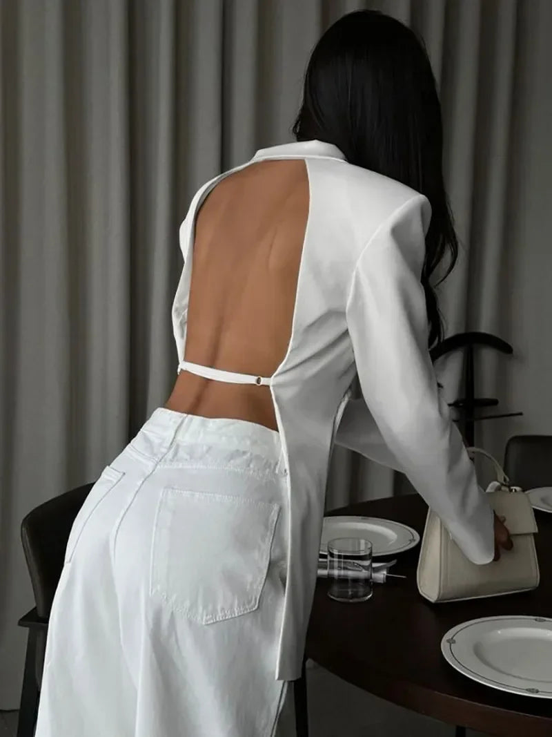 Hollow Out Covered Button Blazer