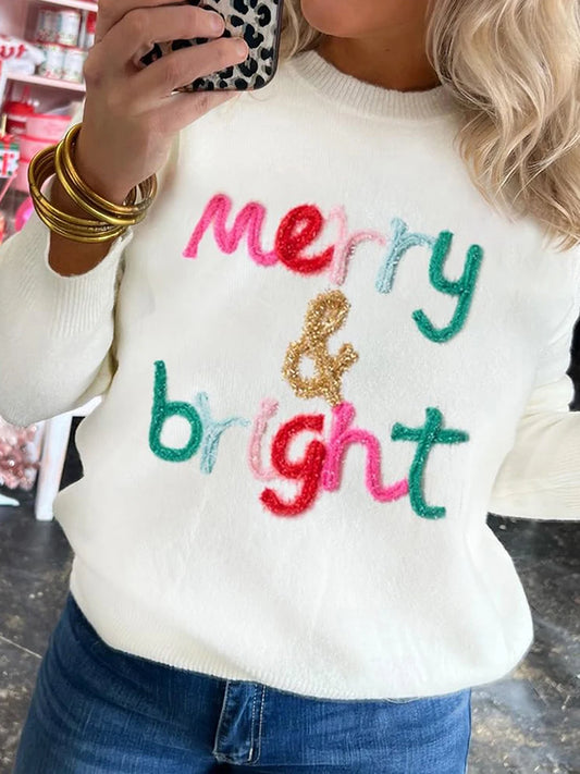 Women’s Christmas Embroidered Letter Sweatshirt