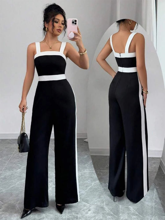Black White Square Neck Jumpsuit