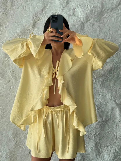 Ruffle Top Shorts Set