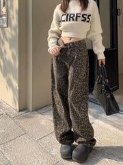 Leopard Print Wide Leg Jeans