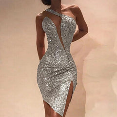 Irregular One-Shoulder Sequin Dress