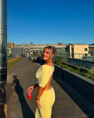 Hollow Out Butter Yellow Long Dress