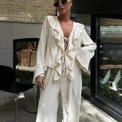 Ruffle V Neck Pants Set