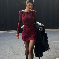 Wine Red O-Neck Knit Dress