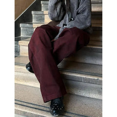 Burgundy High Waist Denim Pants