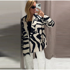 Striped Turn-Down Collar Jacket