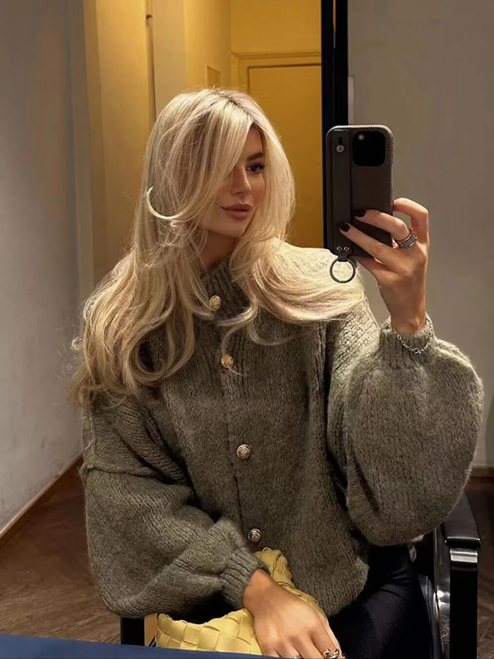 Lapel Cardigan with Metal Buttons