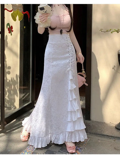 Tie Waist Gothic Print Skirt