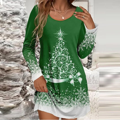 Snowman Print O-Neck Mini Dress