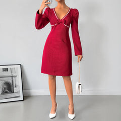 Red Deep V-Neck Dress