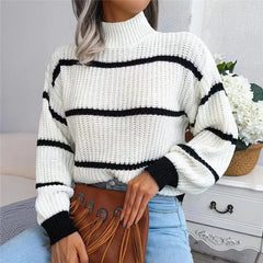 Striped Mock Neck Knit Sweater