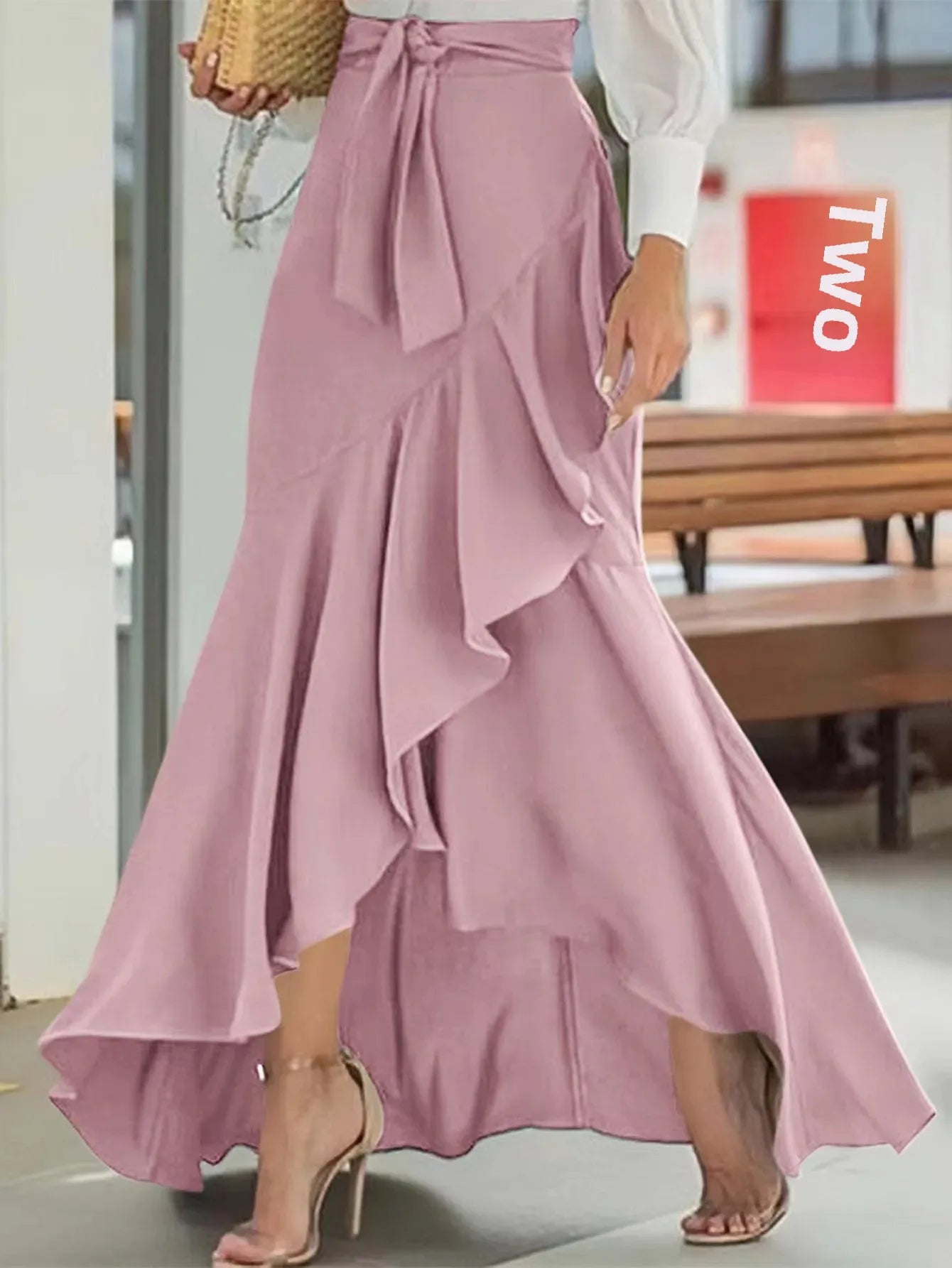 High Waist Fishtail Skirt with Lace