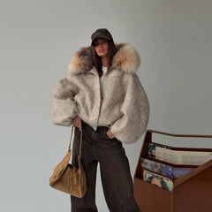 Vintage Faux Fur Collar Oversized Warm Wool Coat