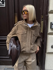 Suede Stand Collar Bomber Jacket