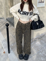 Leopard Print Wide Leg Jeans