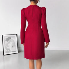 Red Deep V-Neck Dress