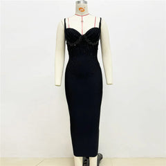 Beaded Spaghetti Strap Bodycon Dress