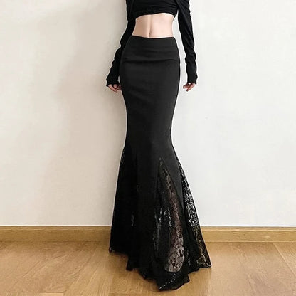Black Lace Patchwork Mermaid Skirt