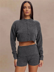 Cropped Solid Knit Cardigan