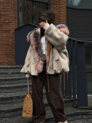 Vintage Faux Fur Collar Oversized Warm Wool Coat